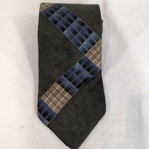 Palatina 100% Imported Silk Men Neck Tie Plaid Geometric Stripe Green Blue Multi